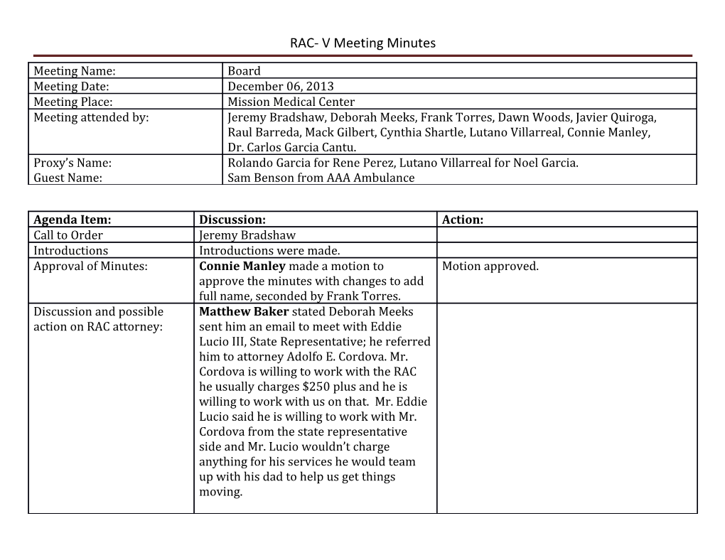 RAC- V Meeting Minutes