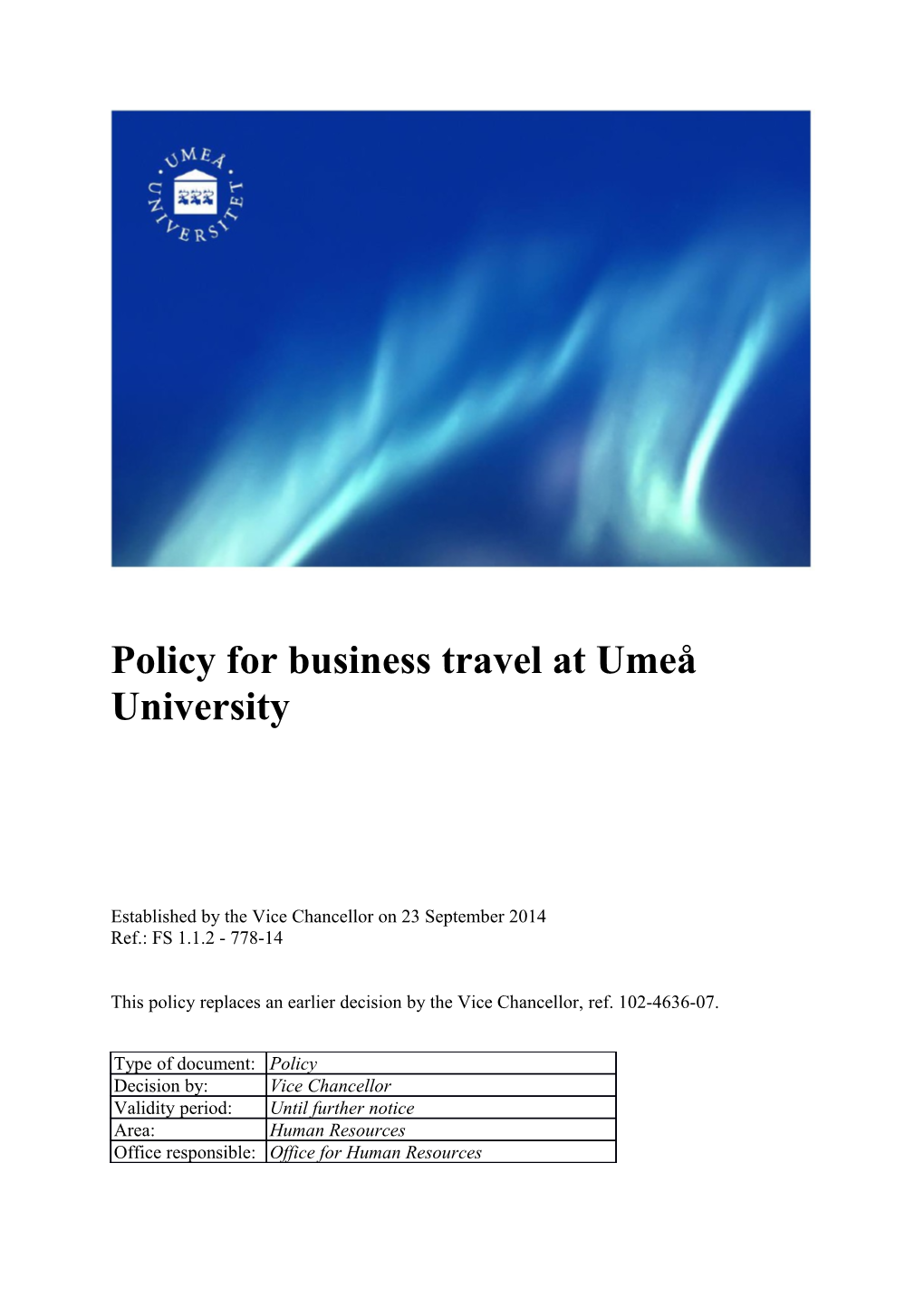 Policy for Business Travel at Umeå University