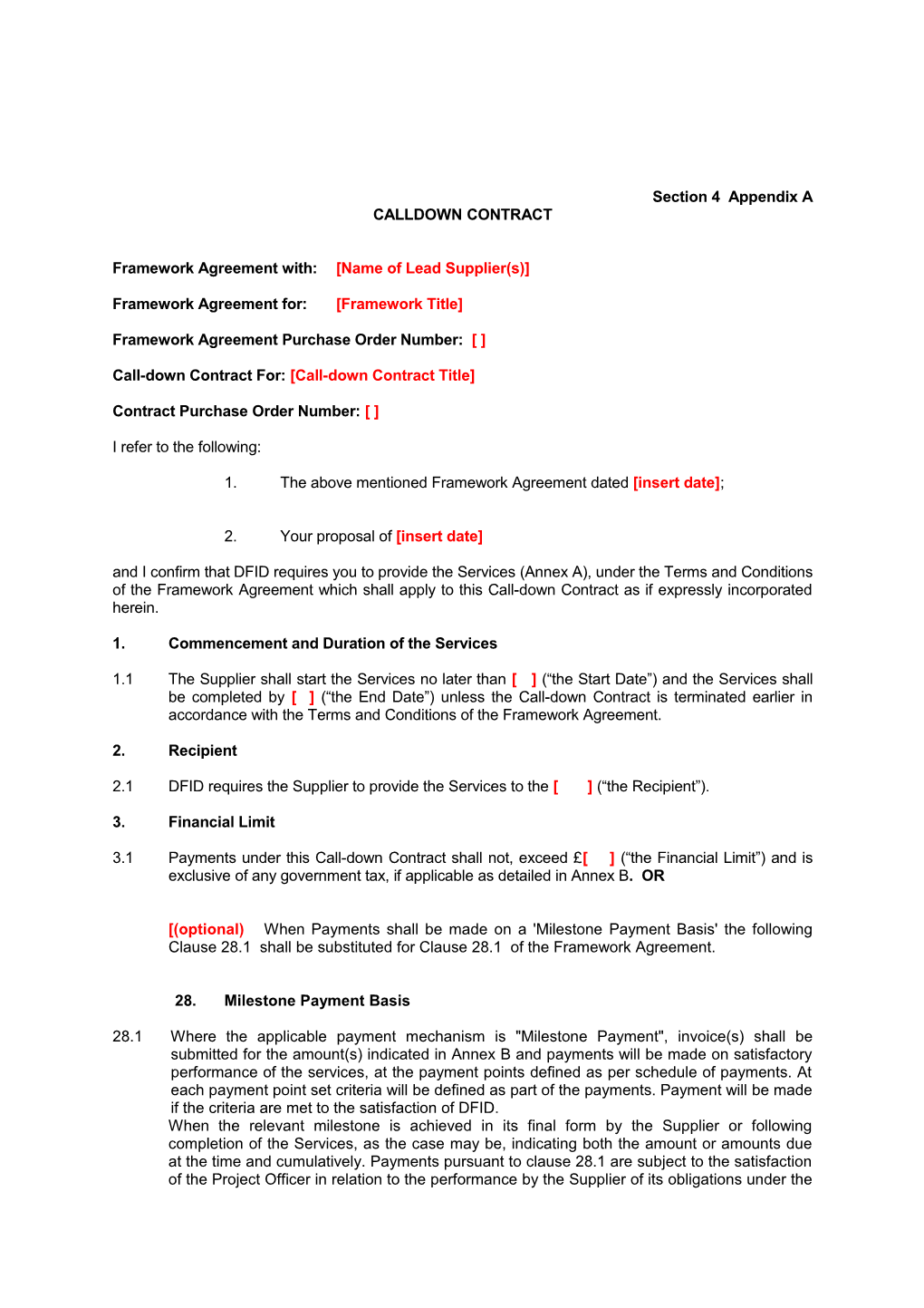 Framework Agreement Calldown Contract