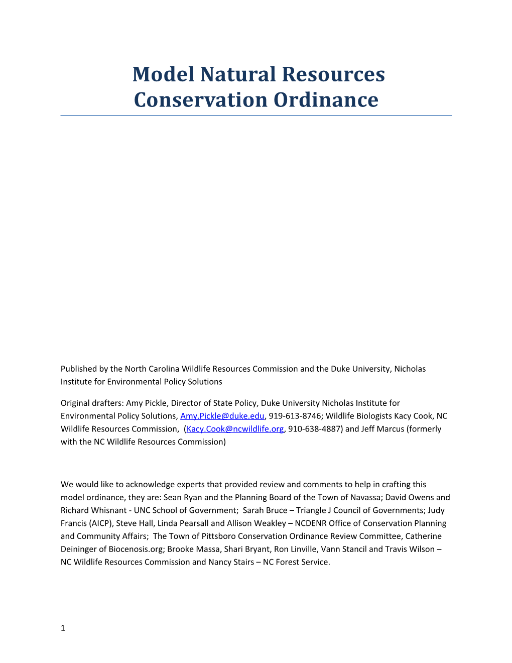 Model Natural Resources Conservation Ordinance
