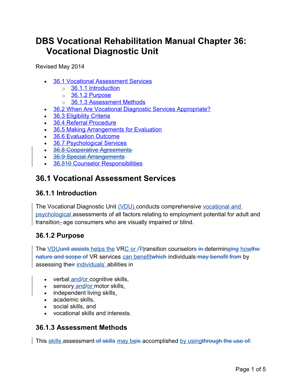DBS VR Manual Chapter 36 Revisions, May 2014