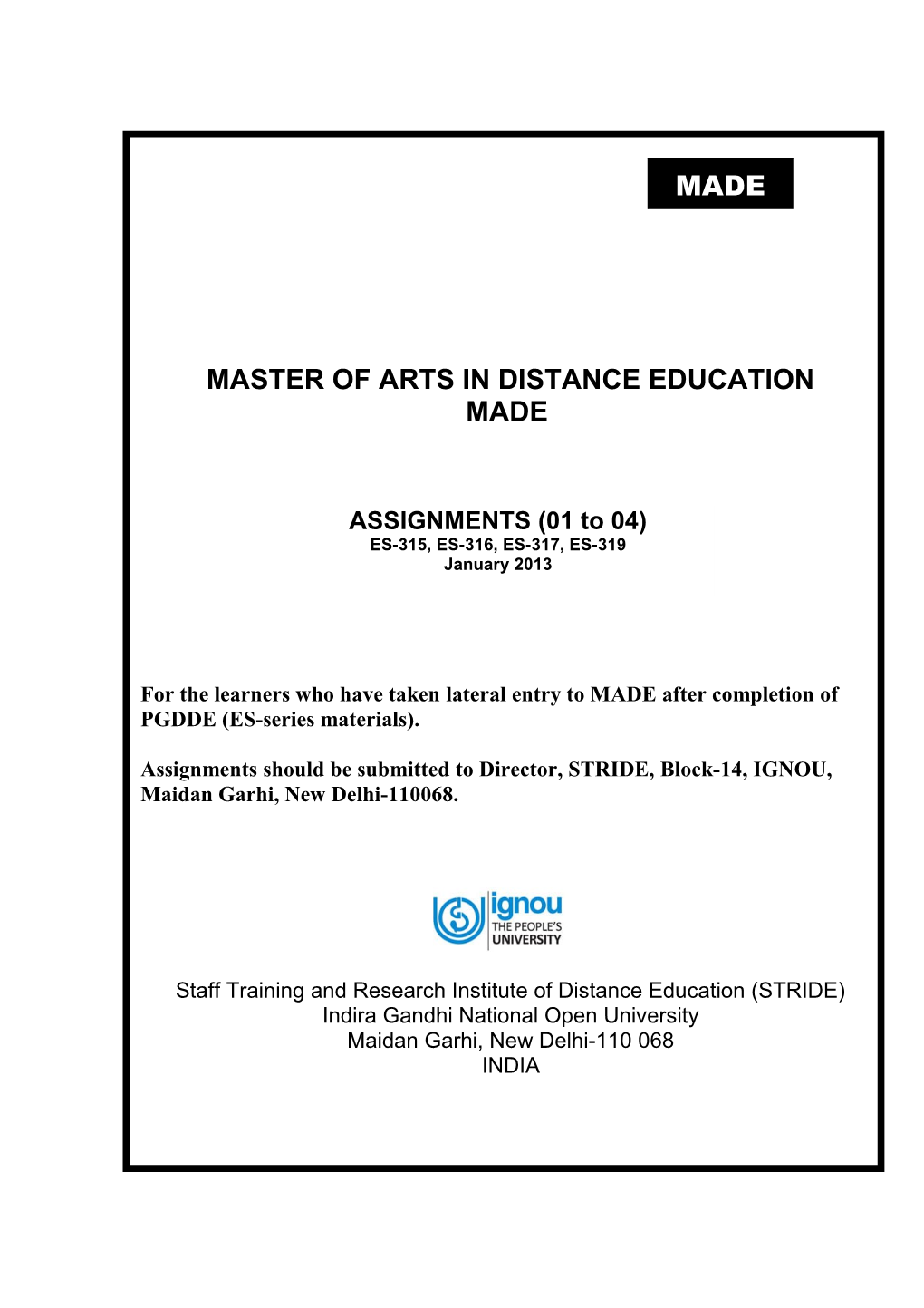 Master of Arts in Distance Education