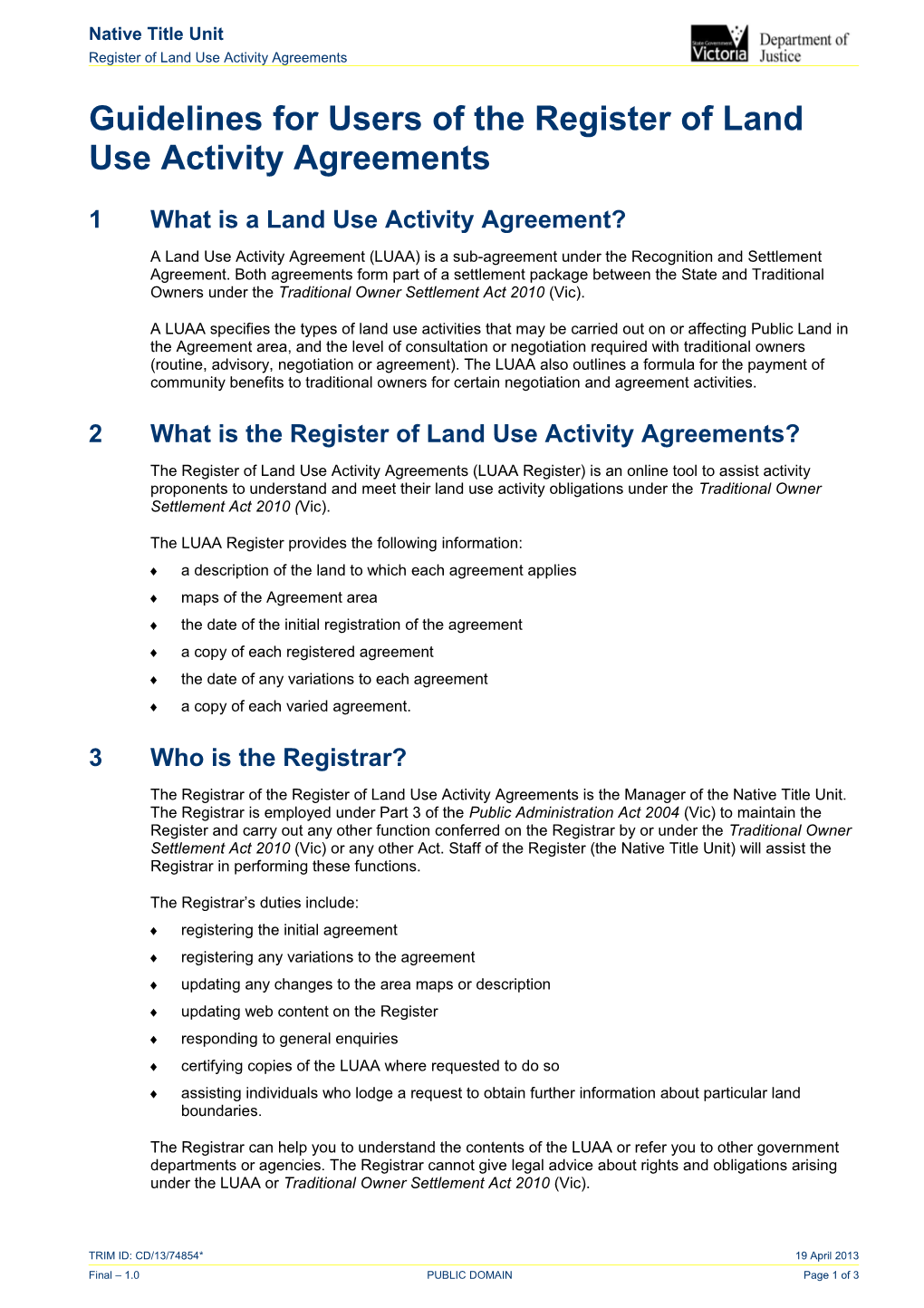 Guidelines for Users of the Register of Land Use Activity Agreements