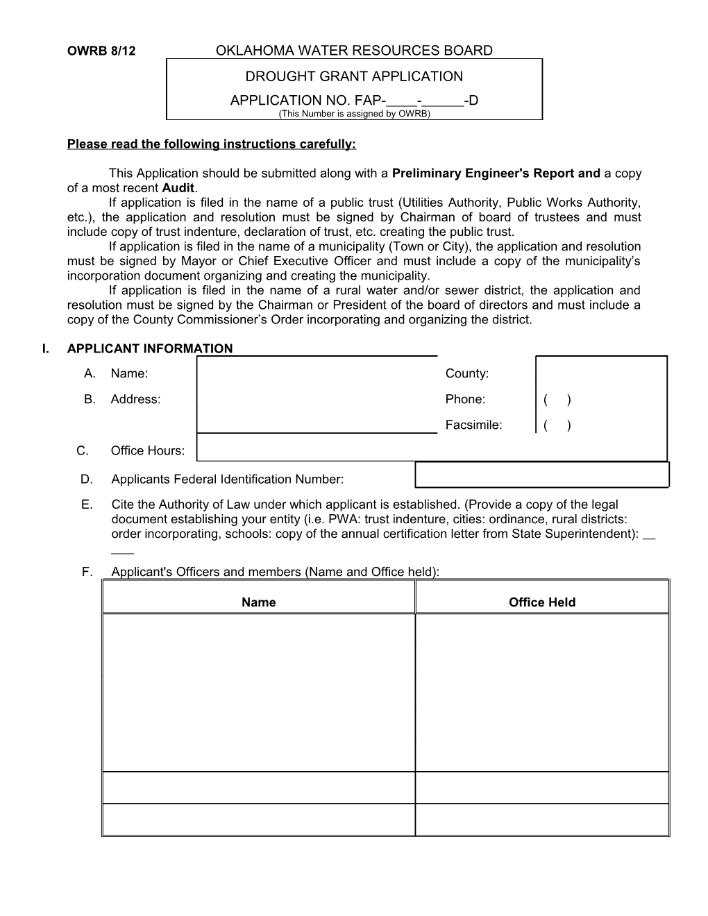 Drought Grant Application