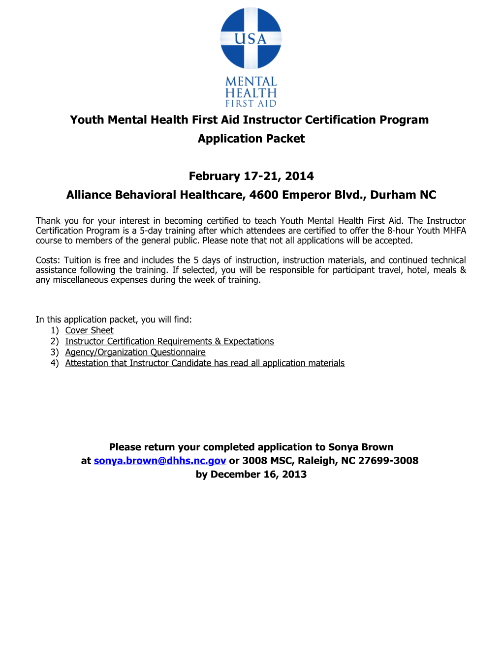 Youth Mental Health First Aid Instructor Certification Program