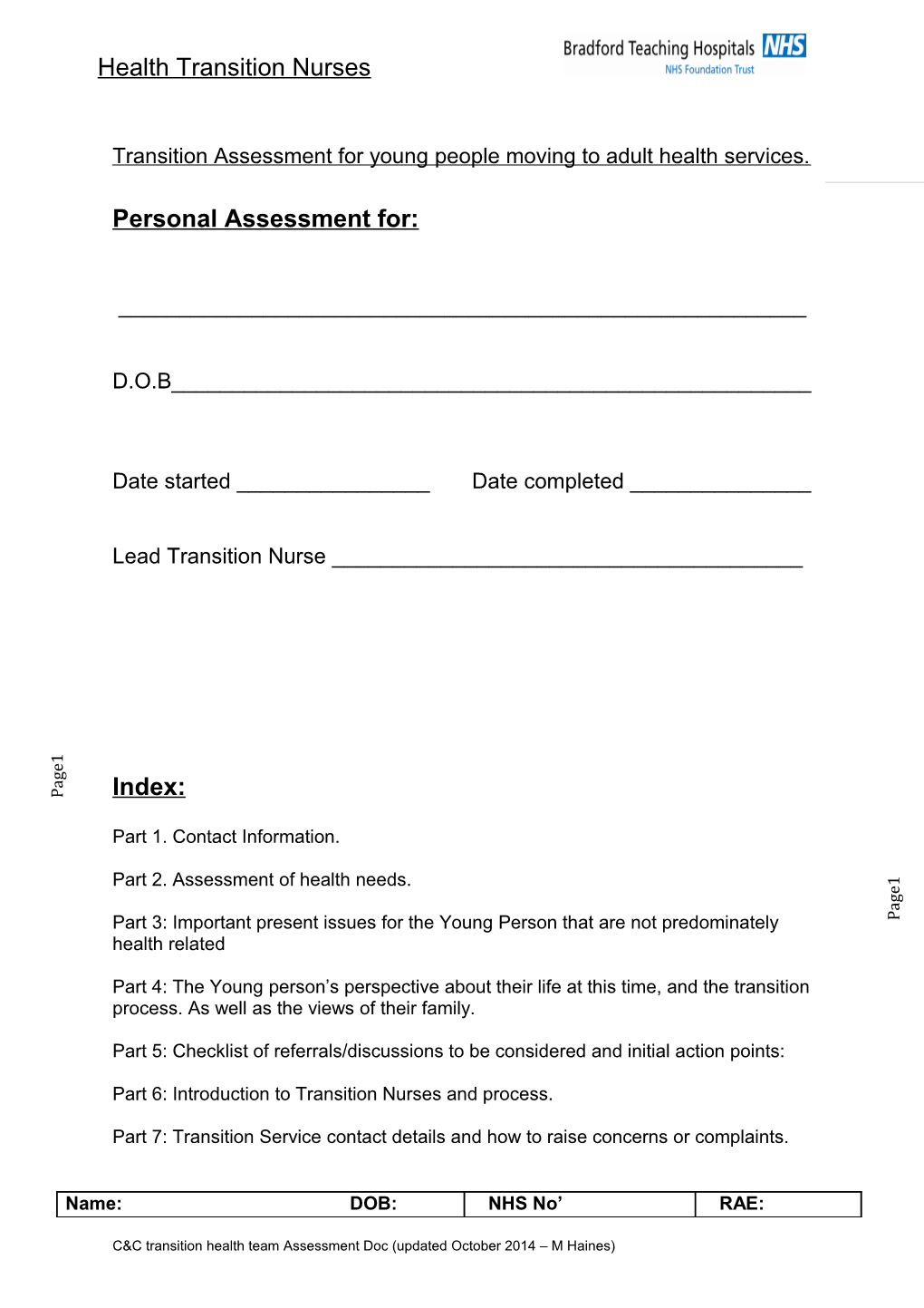 Transition Assessment for Young People Moving to Adult Health Services