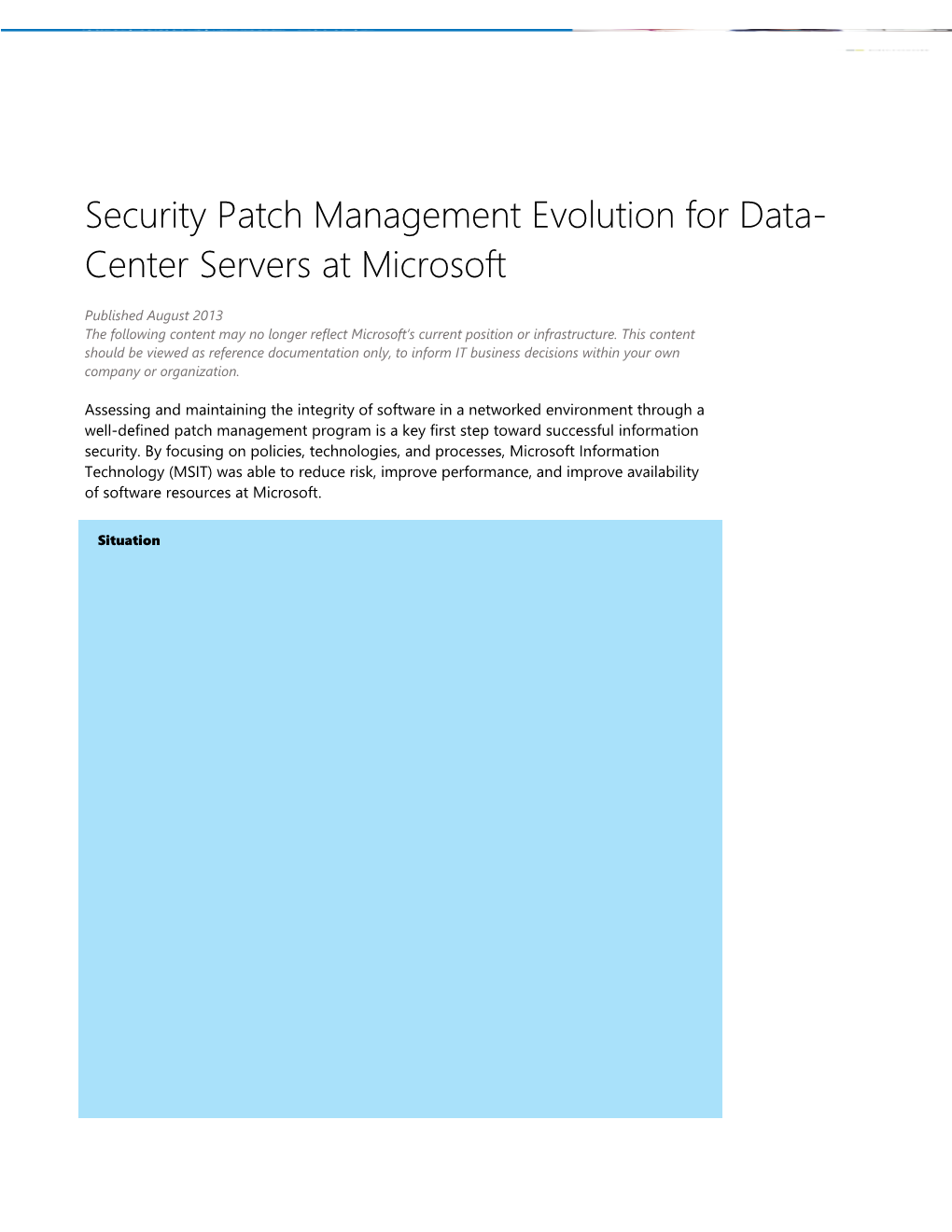 Security Patch Magagement Evolution for Data-Center Servers at Microsoft