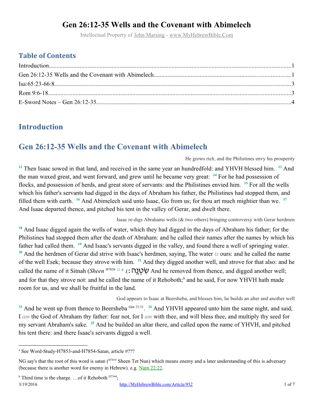 Gen 26:12-35Wellsandthecovenant with Abimelech