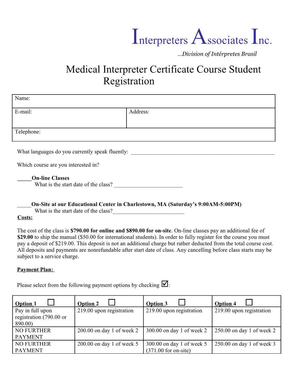 Medical Interpreter Certificate Course Student Registration