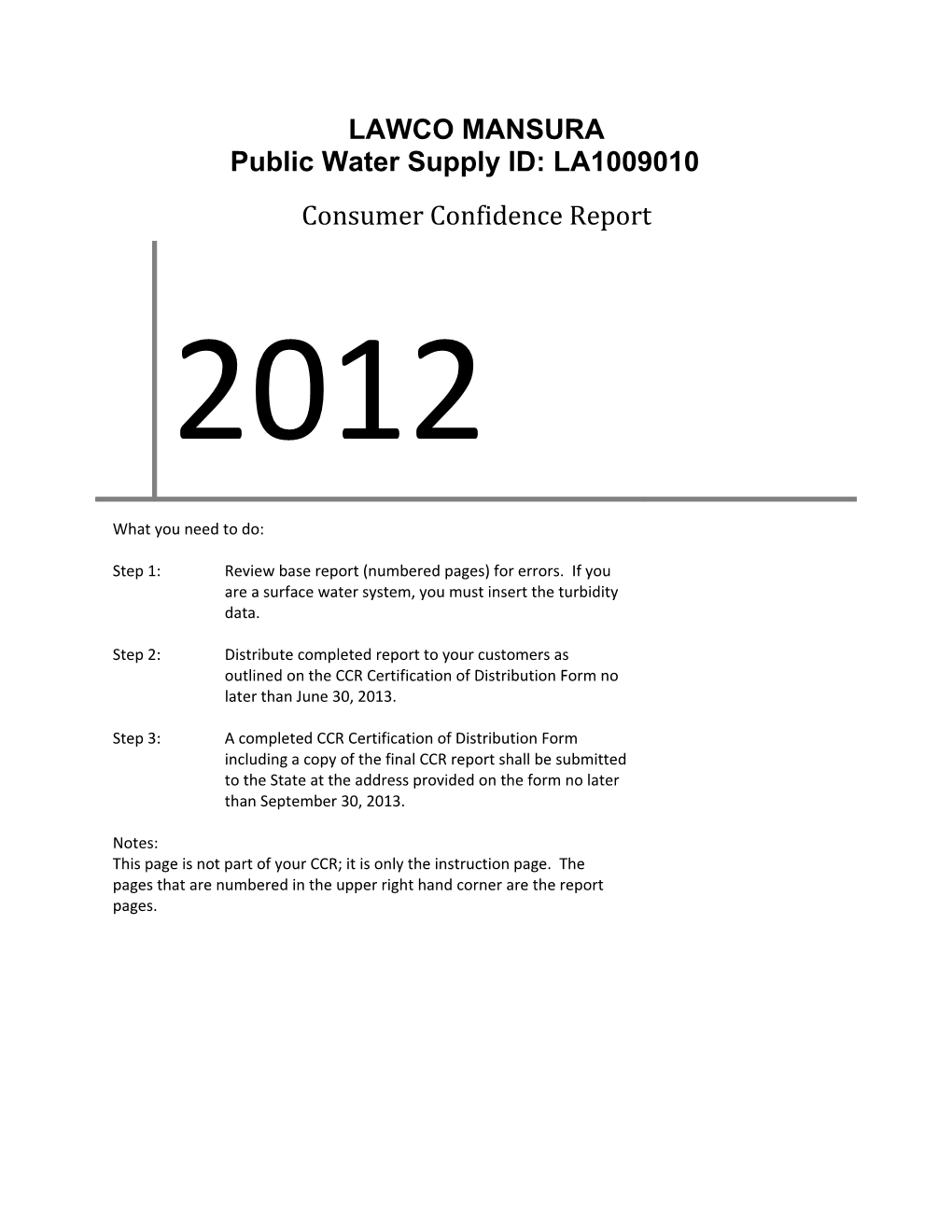 Public Water Supply ID: LA1009010