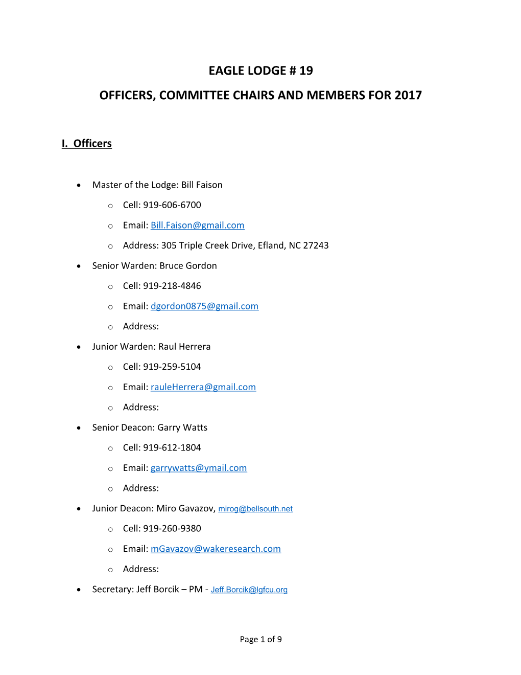 Officers,Committee Chairs and Members for 2017