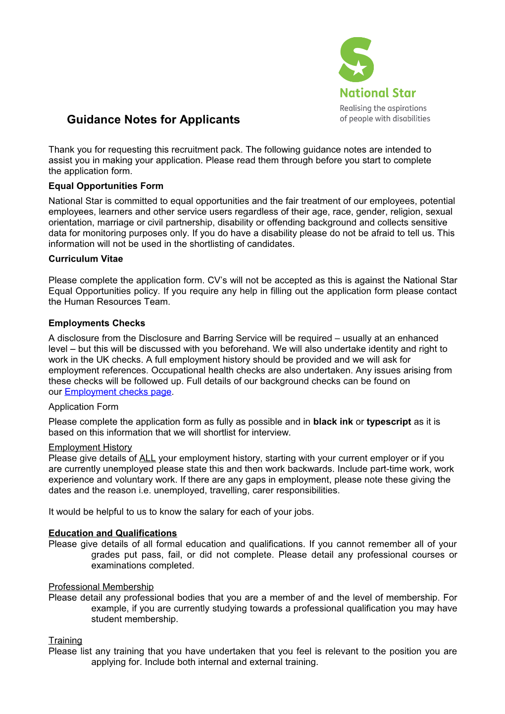 Guidance Notes for Completing Your Application