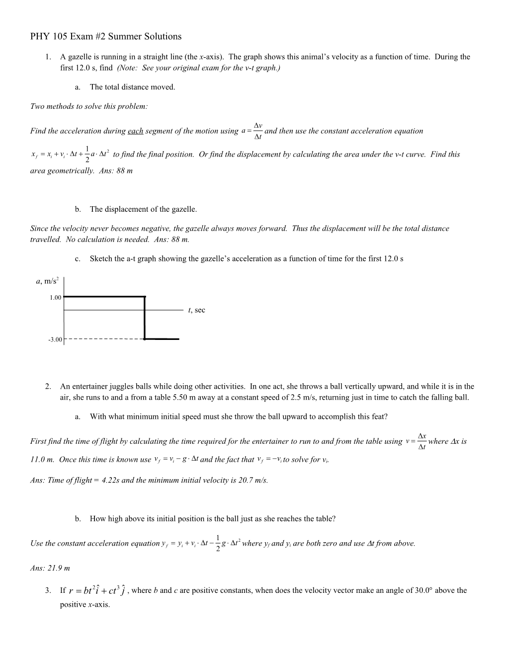 PHY 105 Exam #2 Summer Solutions