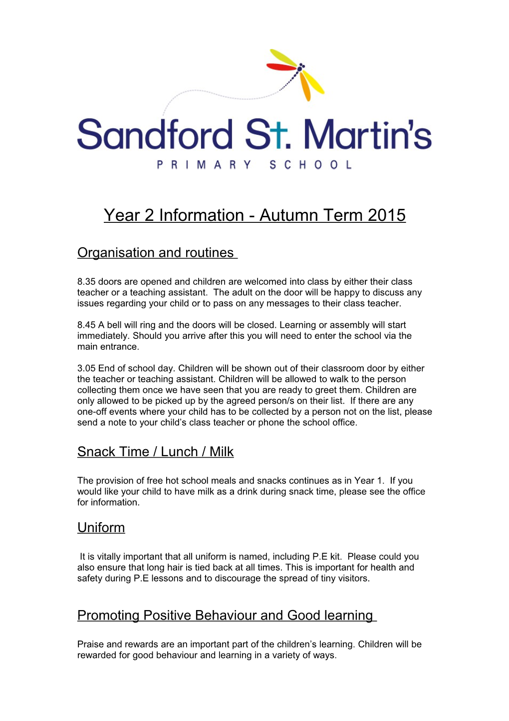 Year 2 Information - Autumn Term 2015