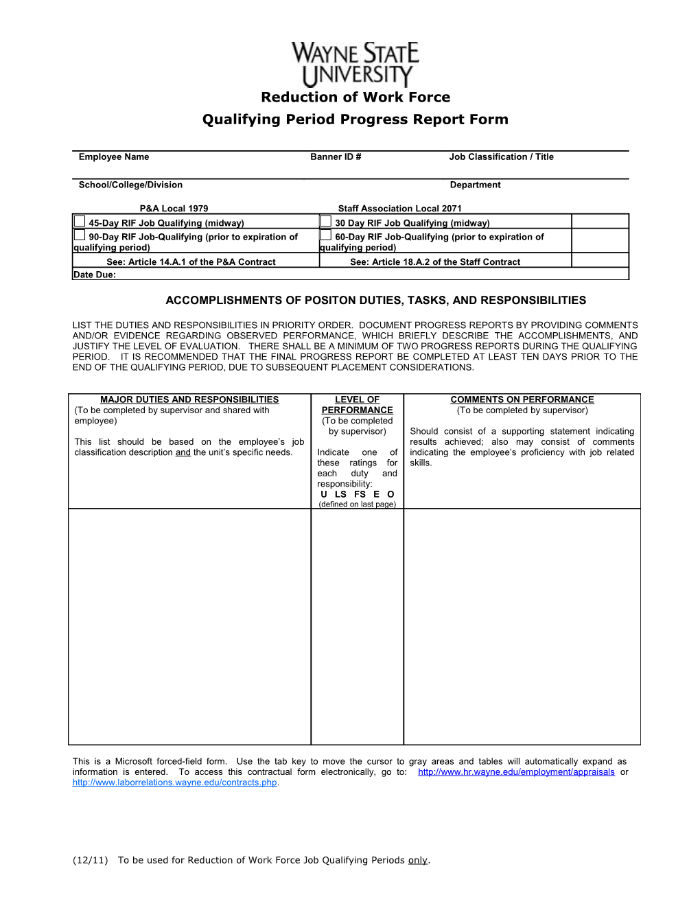Qualifying Period Progress Report Form