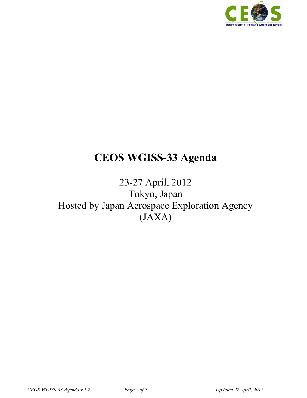 CEOS WGISS-33 Agenda