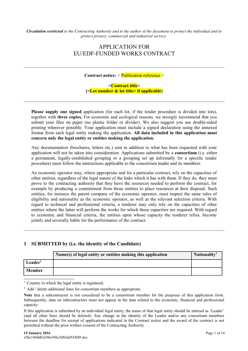 Application for EU/EDF-Funded Works Contract