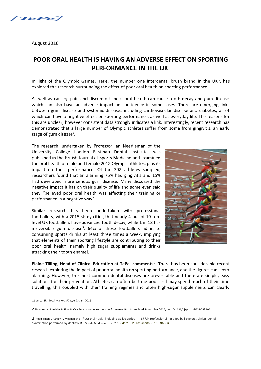 Poor Oral Health Is Having an Adverse Effect on Sporting Performance in the Uk