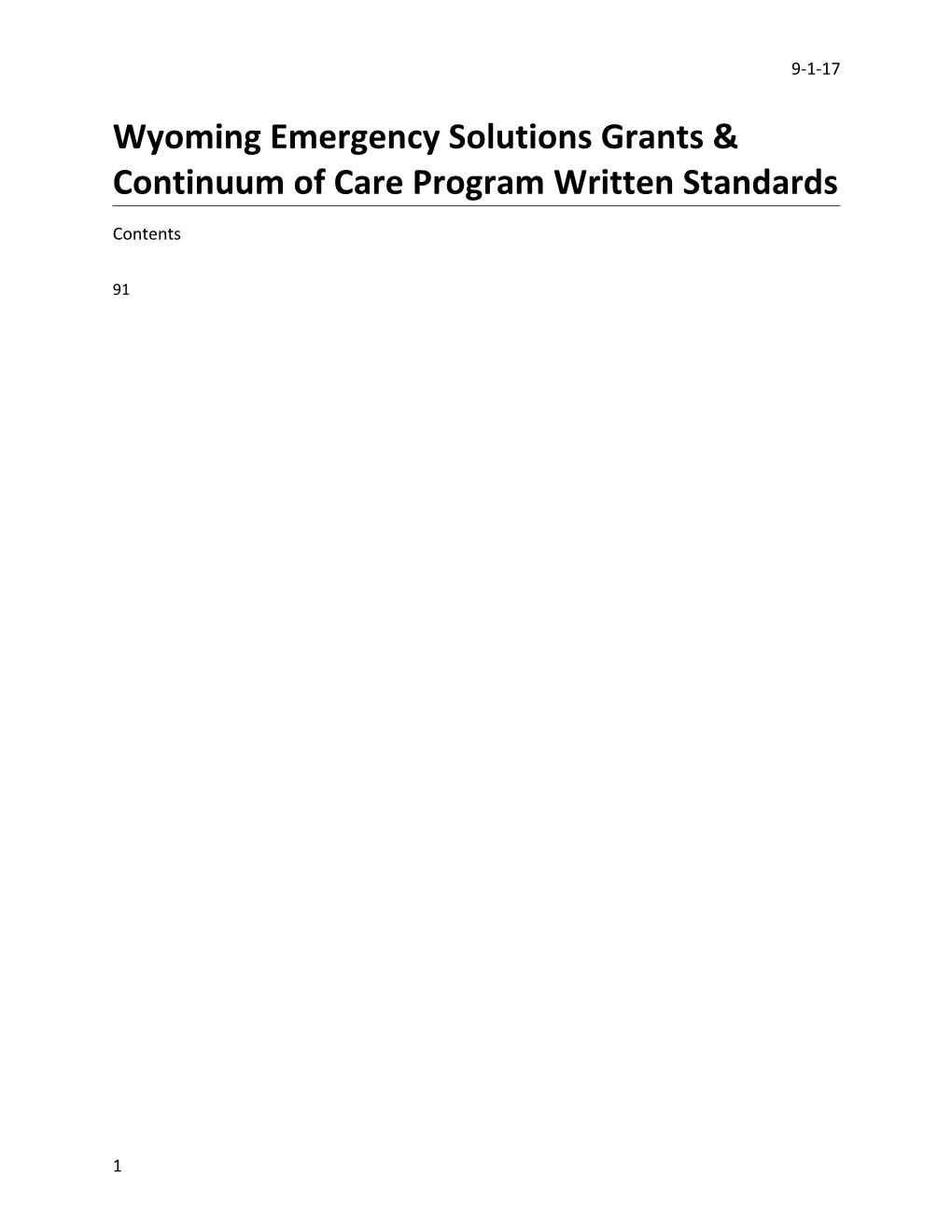 Wyoming Emergency Solutions Grants & Continuum of Care Program Written Standards