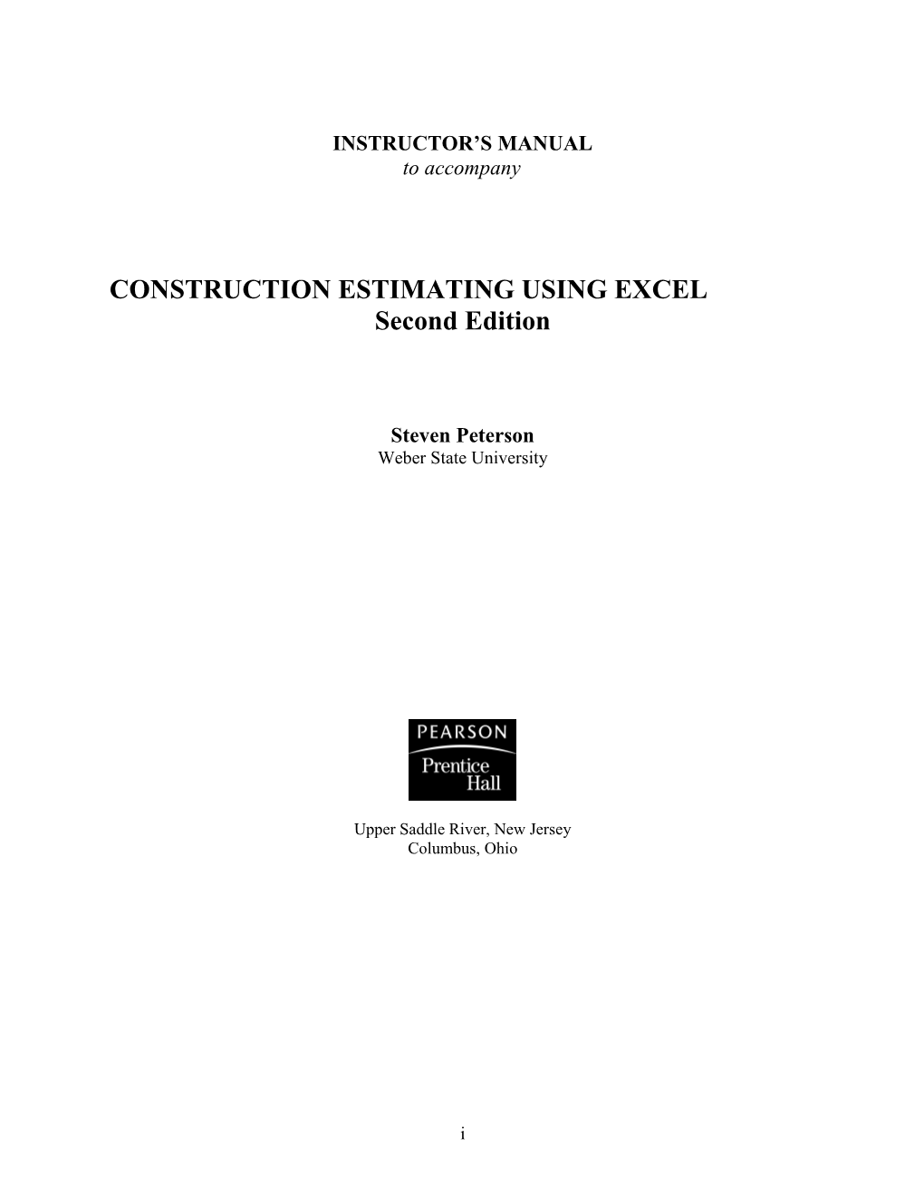 Construction Estimating Using Excelintroduction to the Instructor S Manual