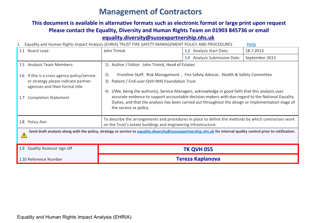 Estates Management of Contractors Policy & Procedures