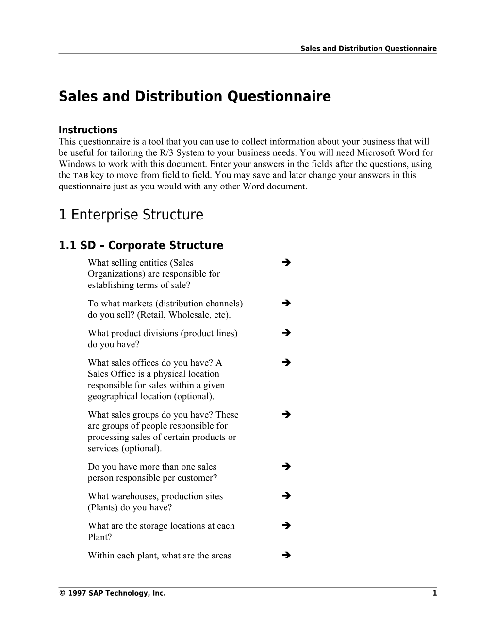 Sales and Distribution Questionnaire