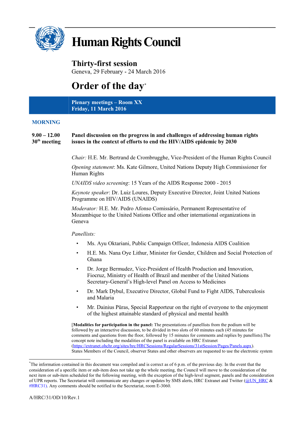 Order of the Day, Friday 11 March 2016