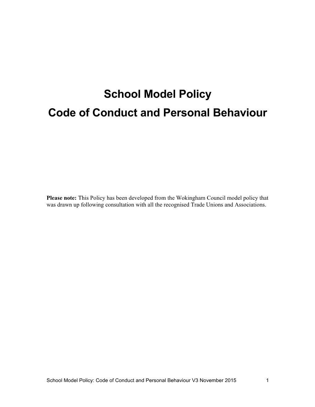Code of Conduct and Personal Behaviour