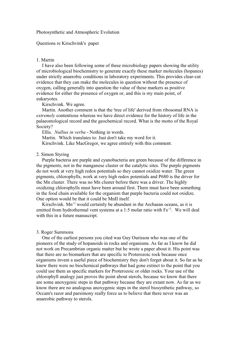 Photosynthetic and Atmospheric Evolution