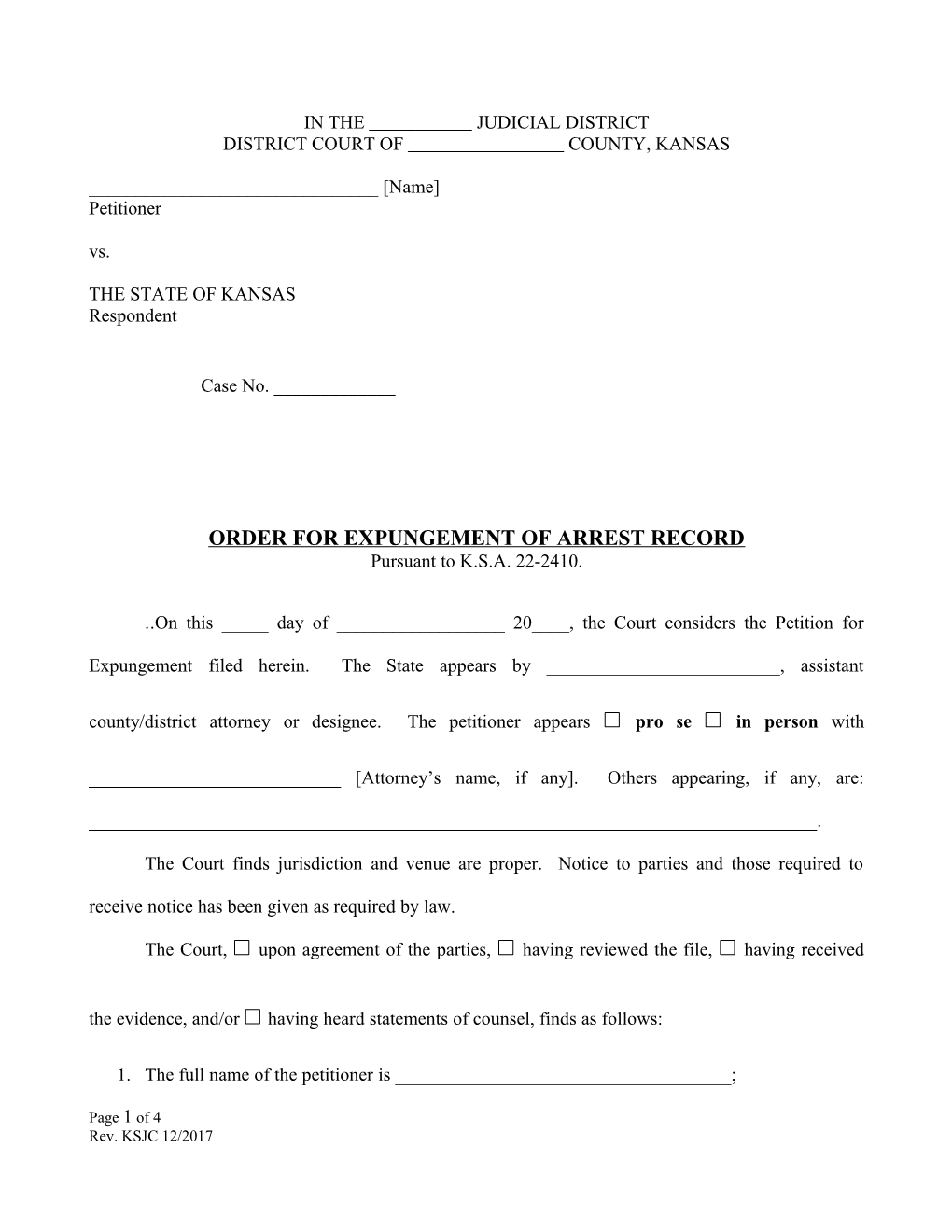 Order for Expungement of Arrest Record