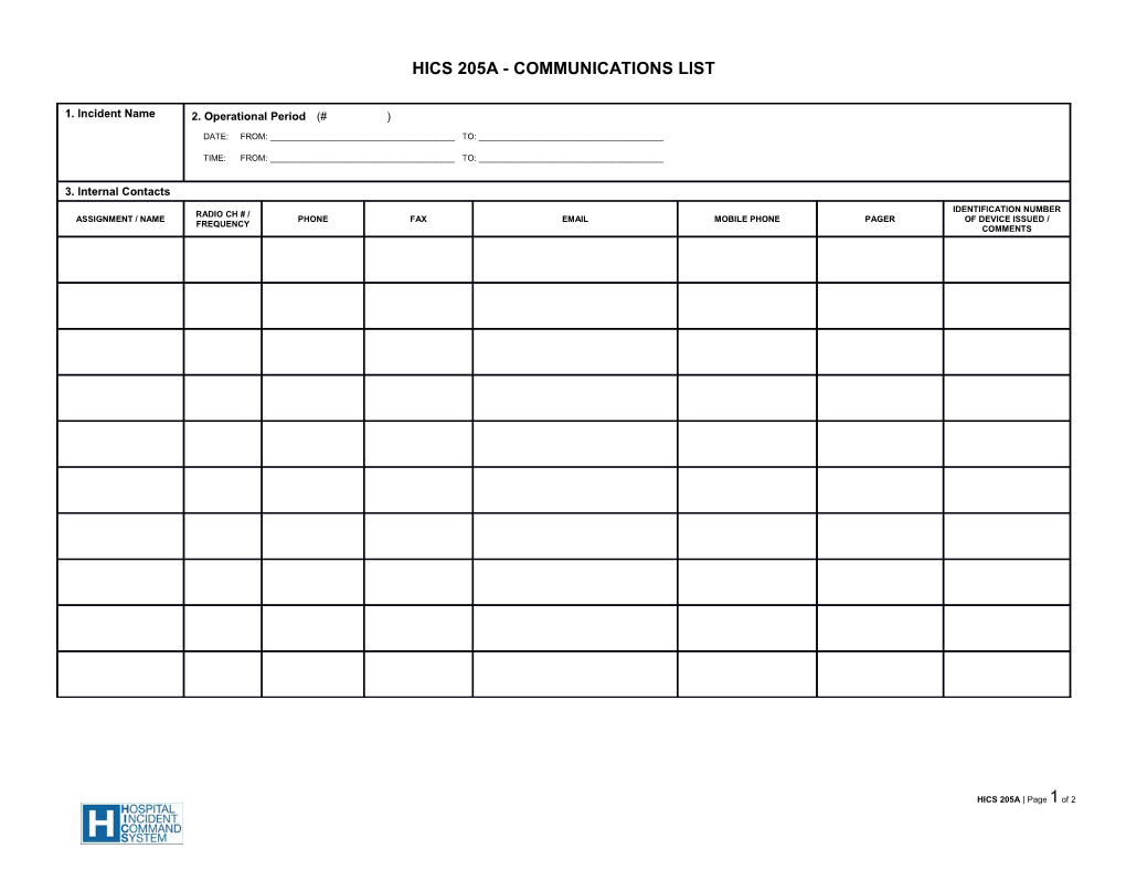 HICS 205A-Communications List