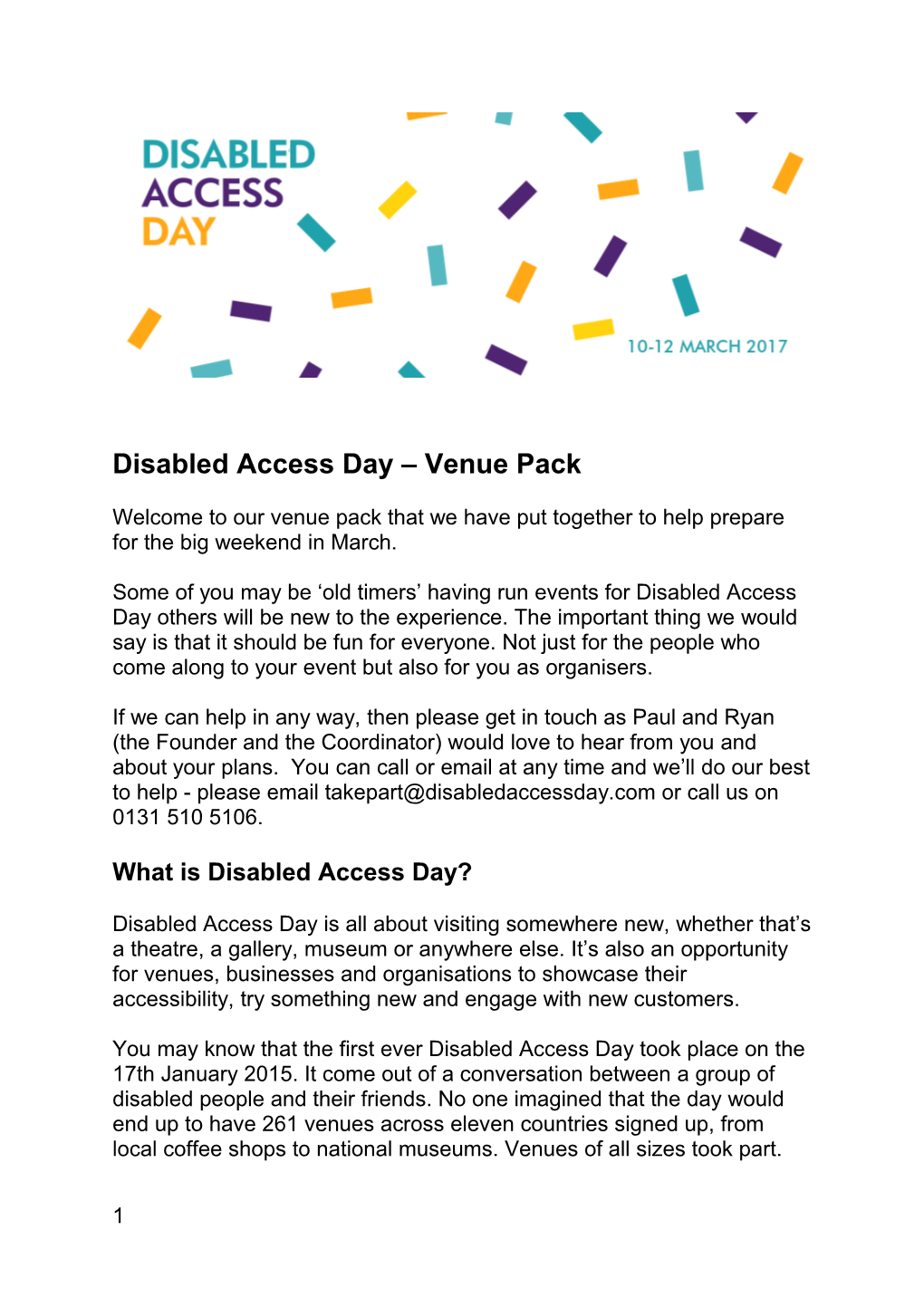 Disabled Access Day Venue Pack