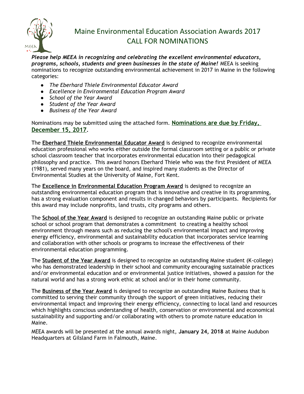 Maine Environmental Education Association Awards 2017