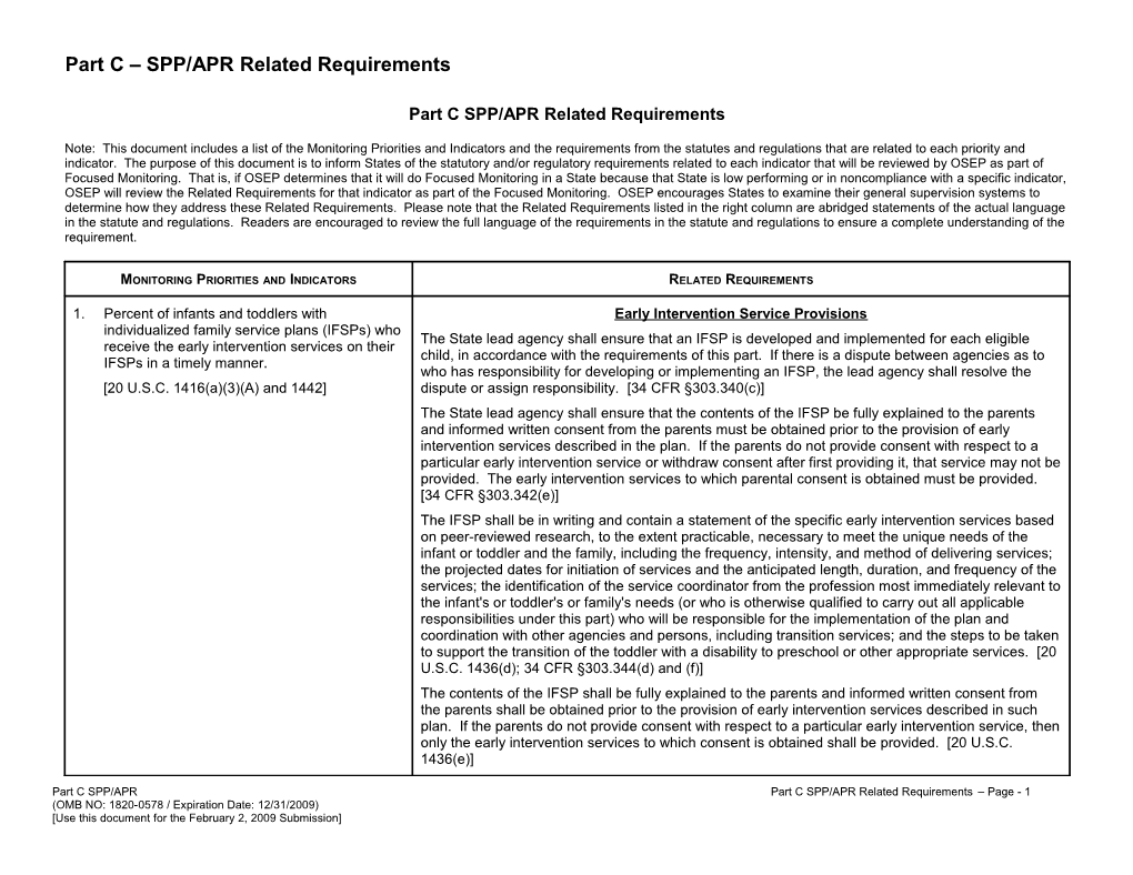 Part C SPP/APR Related Requirements (MS Word)