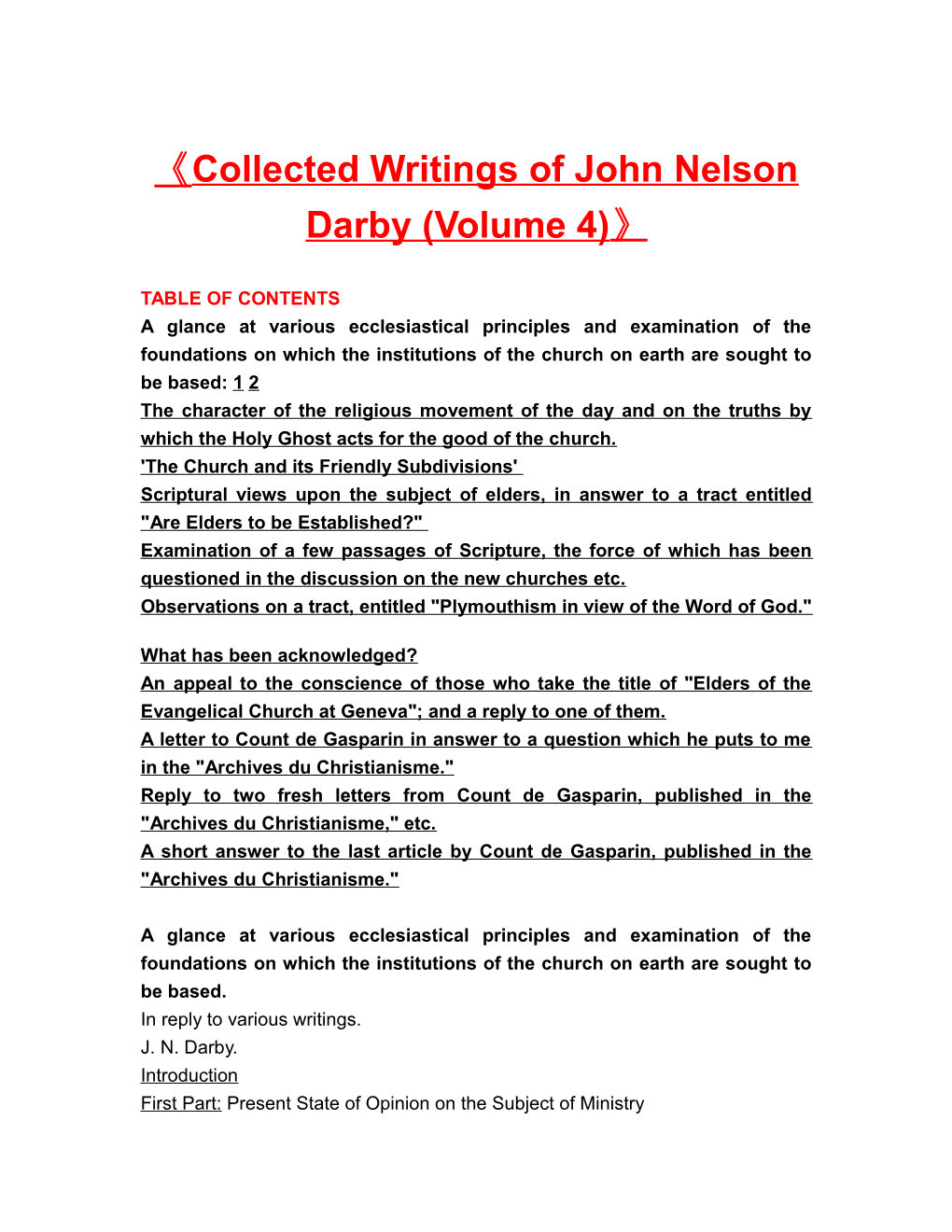 Collected Writings of John Nelson Darby (Volume 4)