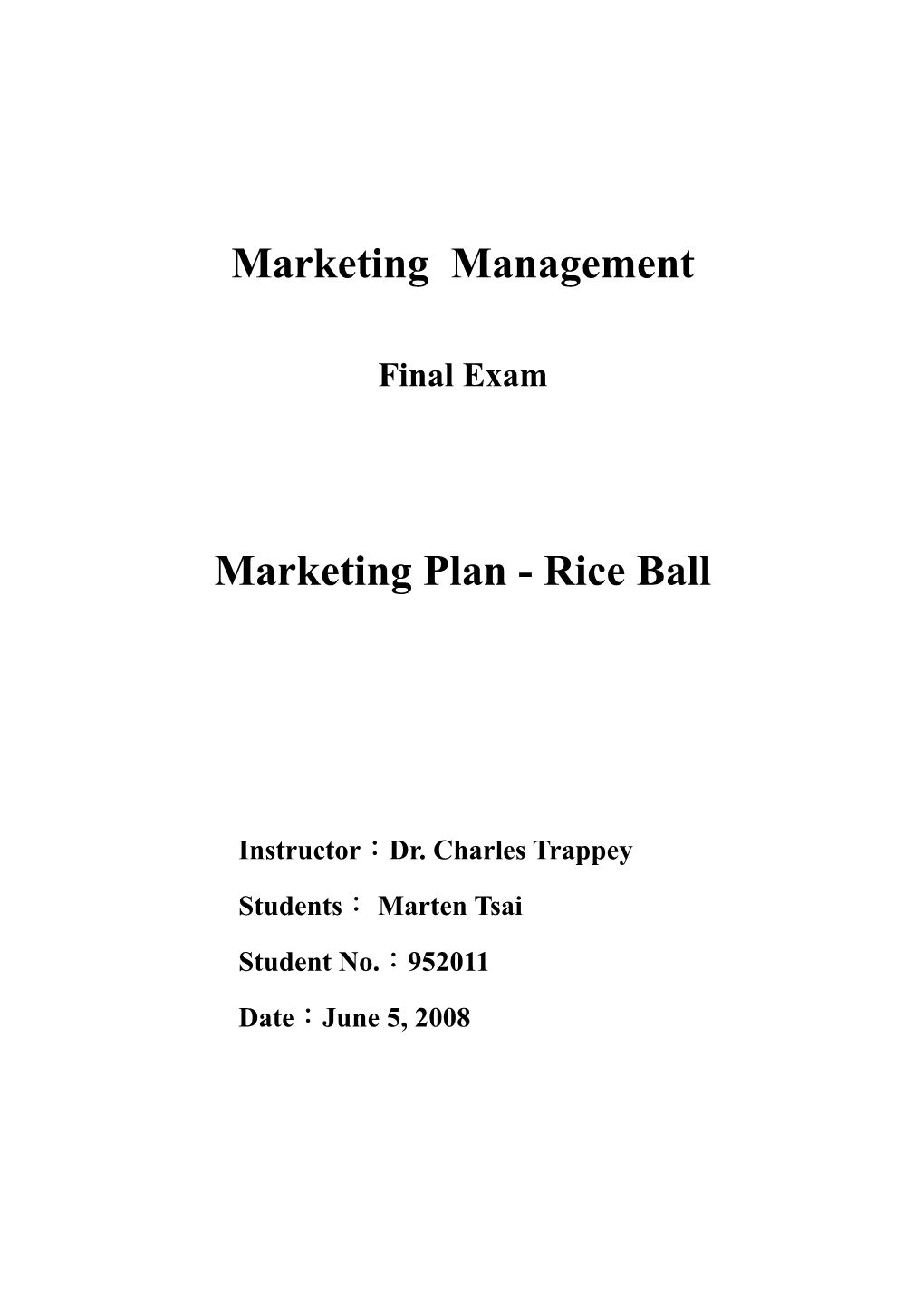 Marketing Plan - Rice Ball