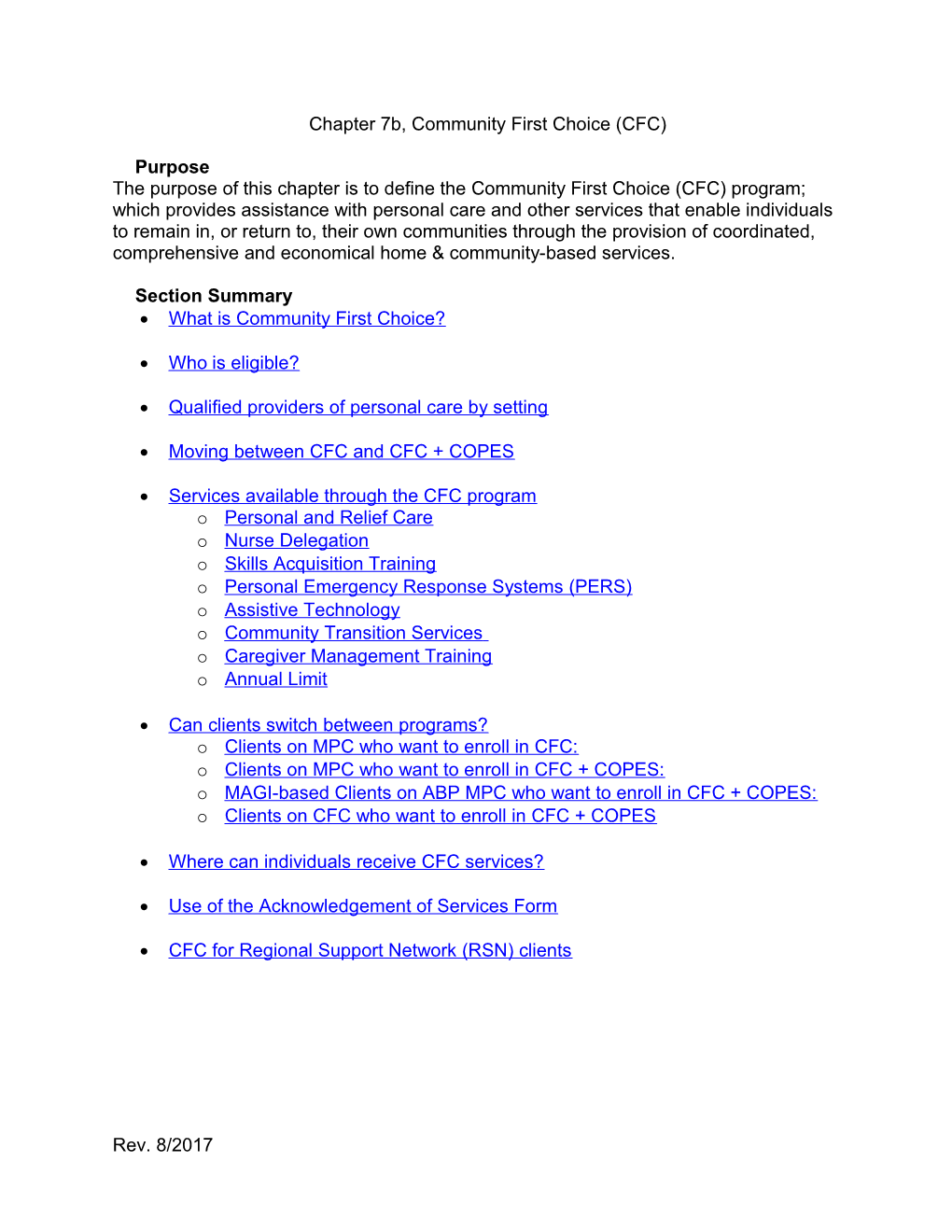 Chapter 7B, Community First Choice (CFC)