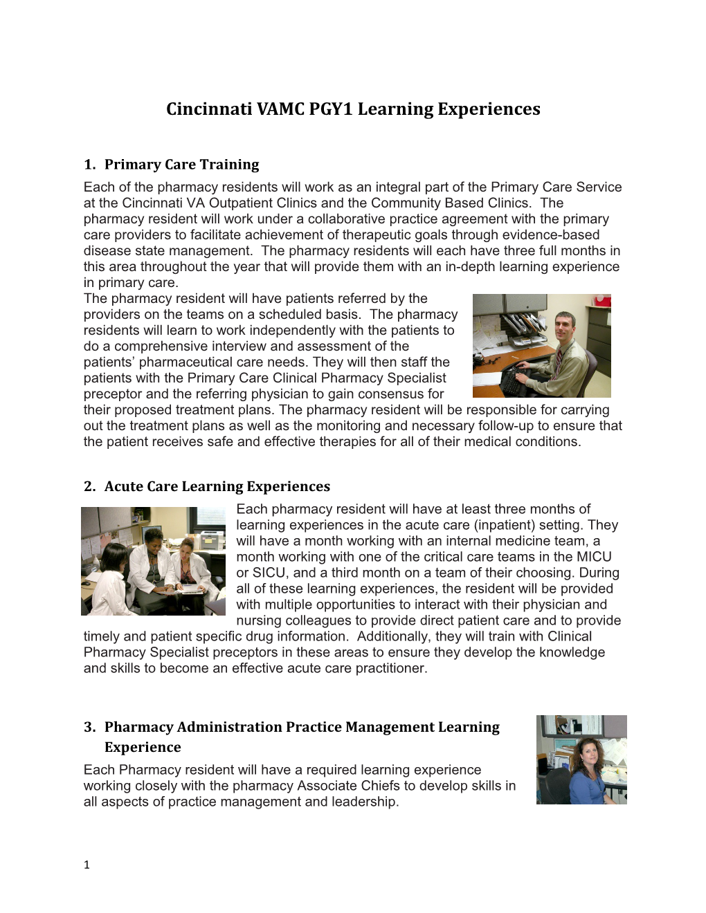 Cincinnati VAMC PGY1 Learning Experiences