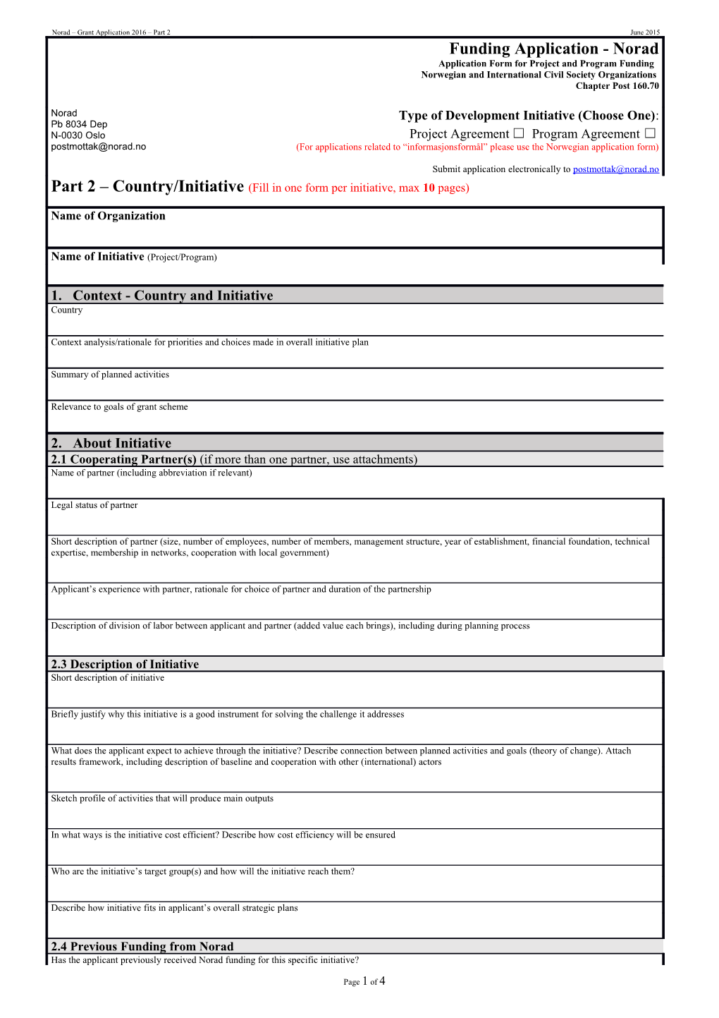 Funding Application - Noradapplication Form for Project and Program Funding