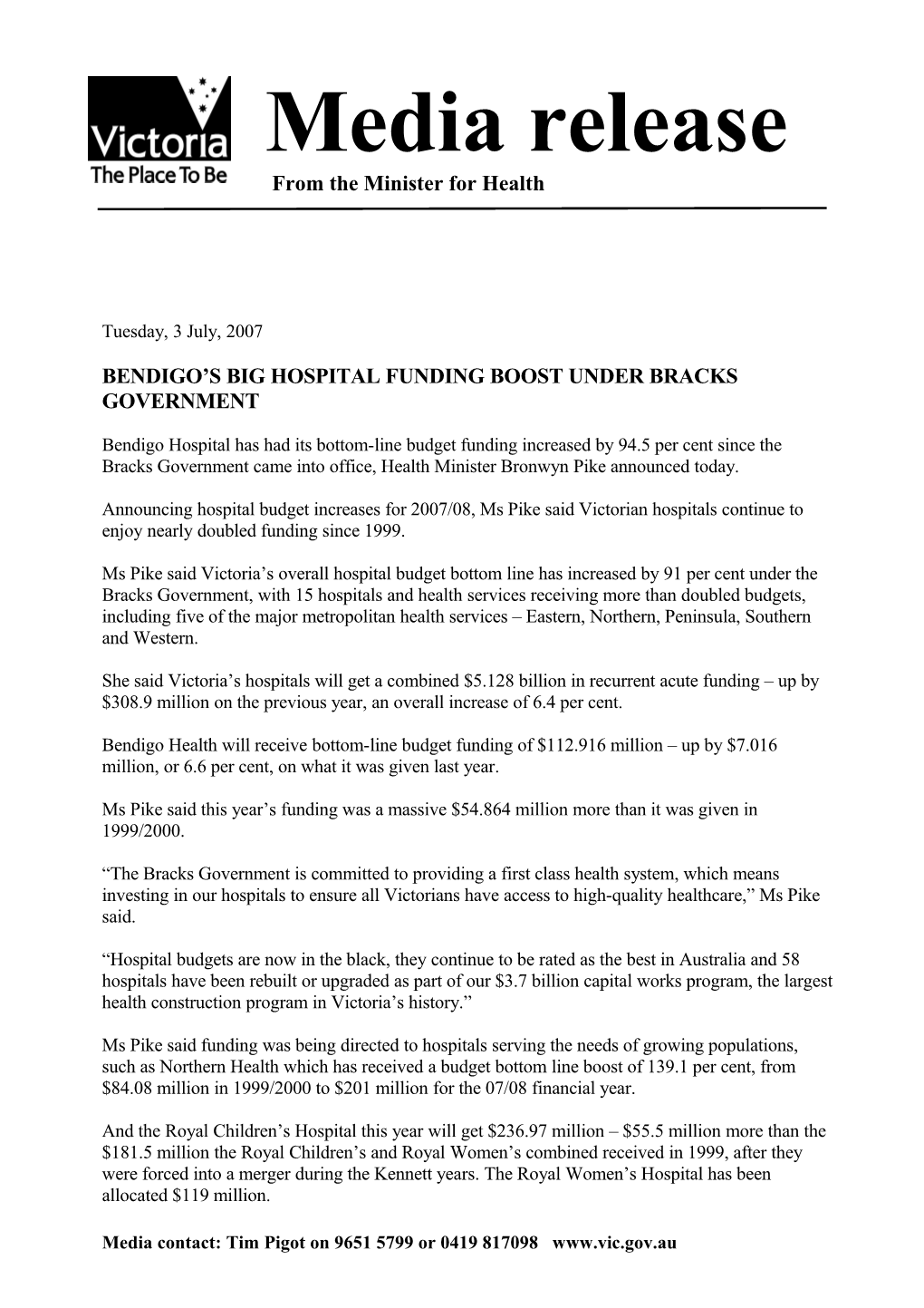 Bendigo S Big Hospital Funding Boost Under Bracks Government