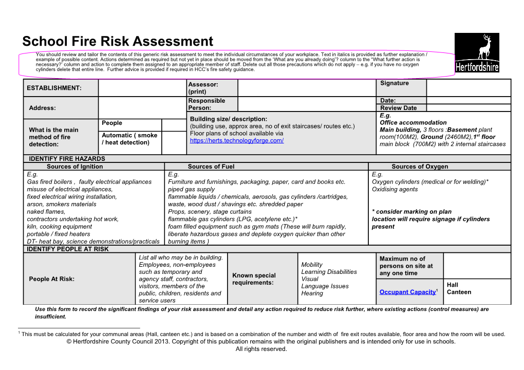 Fire Risk Assessment - Schools