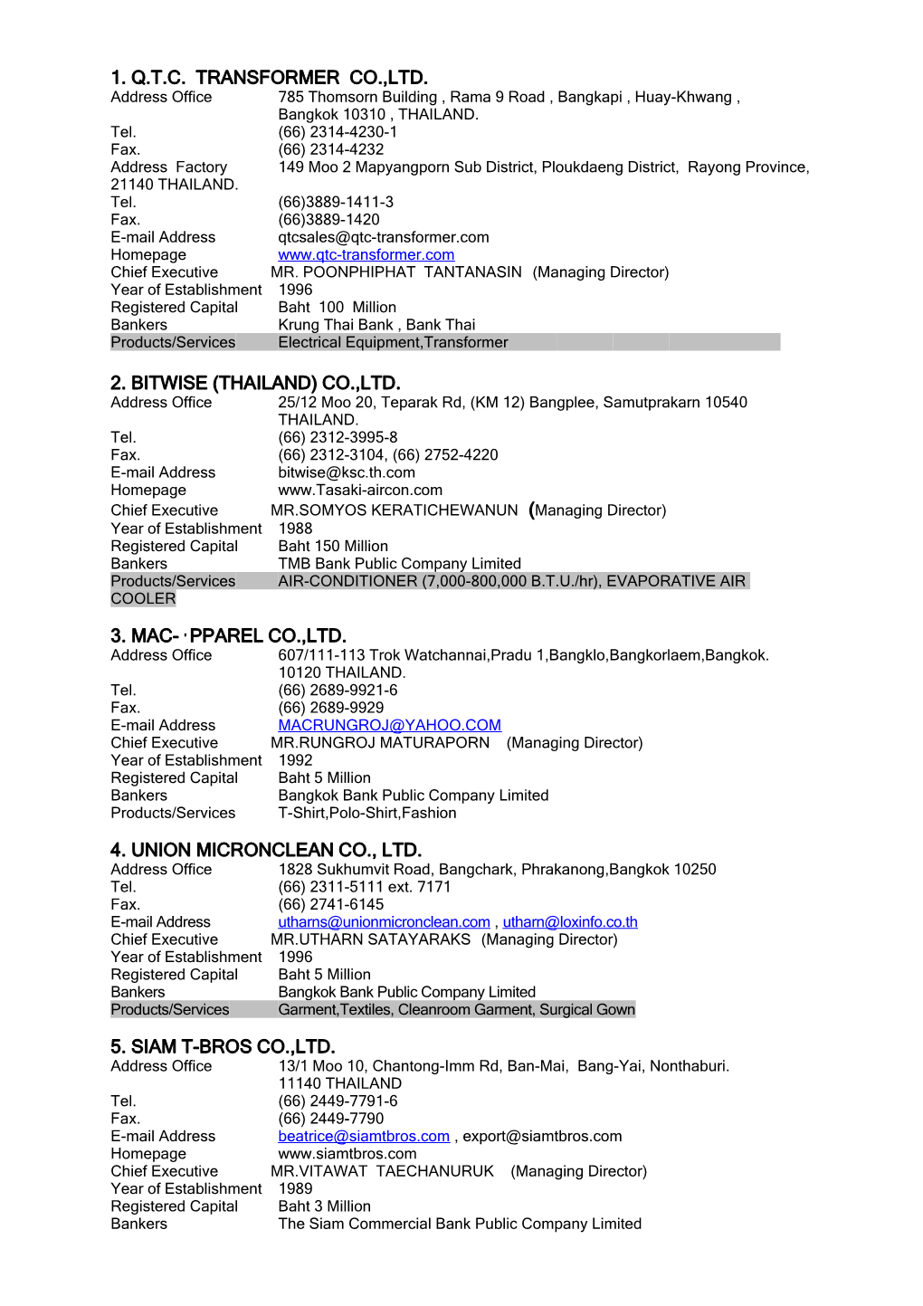 1. Q.T.C. Transformer Co.,Ltd