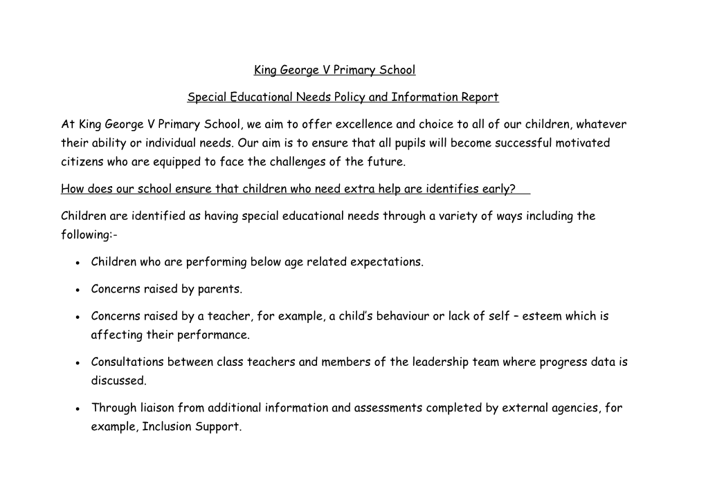 Special Educational Needs Policy and Information Report