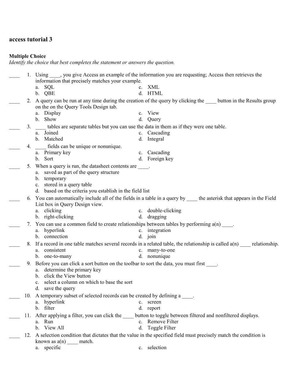 Access Tutorial 3