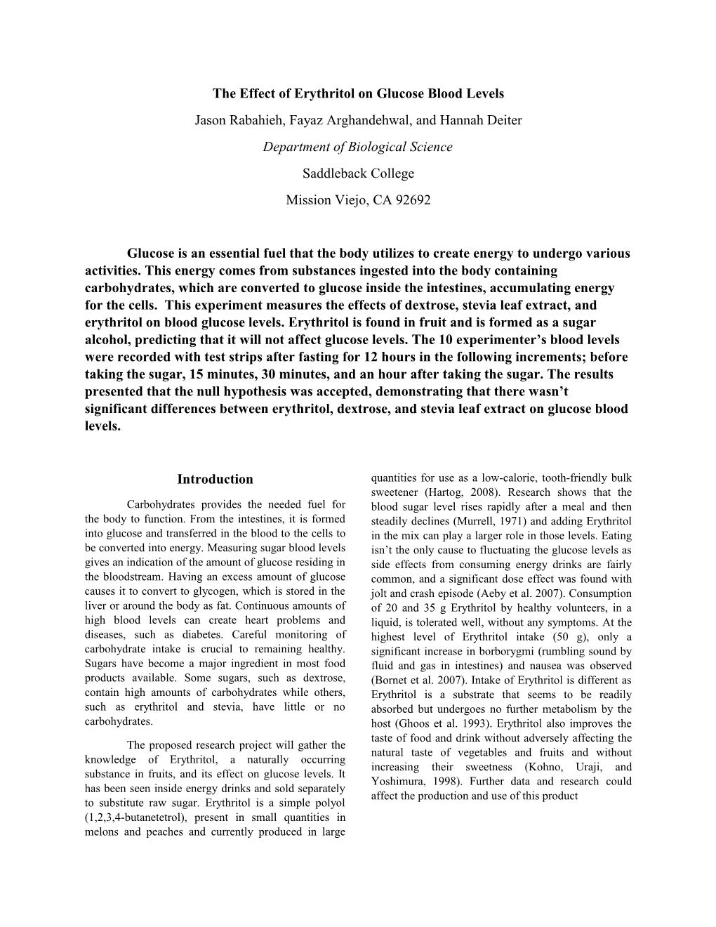 The Effect of Erythritol on Glucose Blood Levels