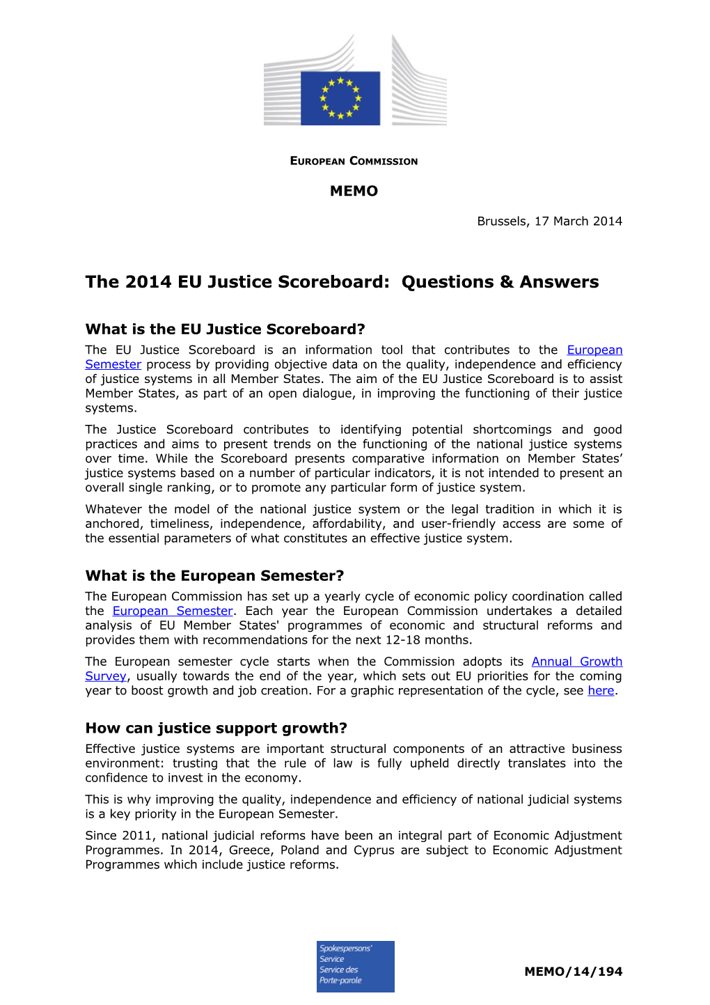 The 2014 EU Justice Scoreboard: Questions & Answers
