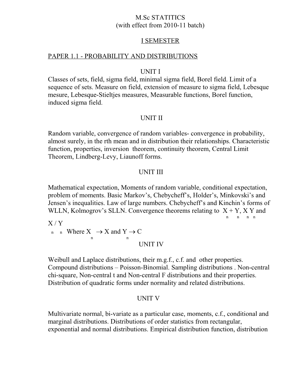 Paper 1.1 - Probability and Distributions