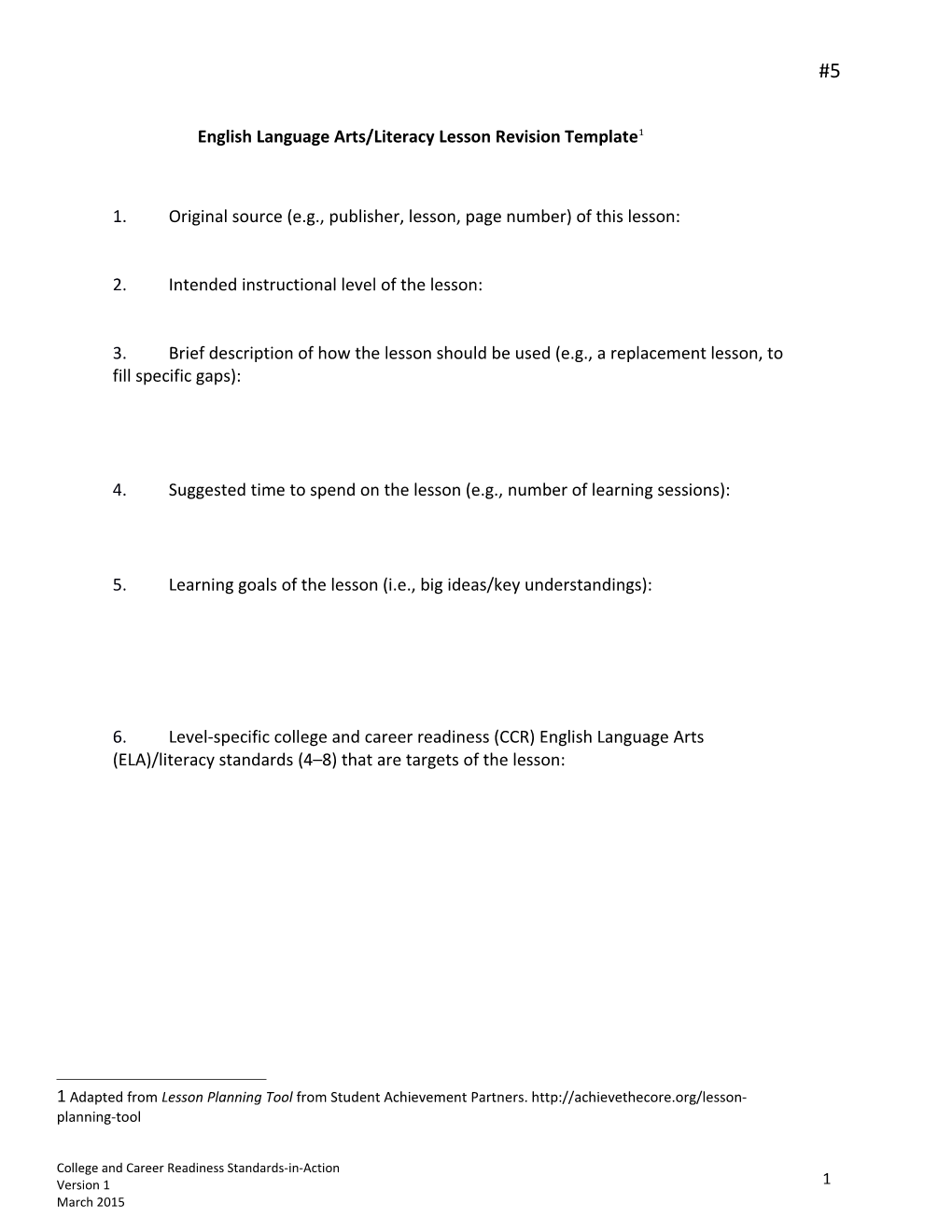 English Language Arts/Literacy Lesson Revision Template 1