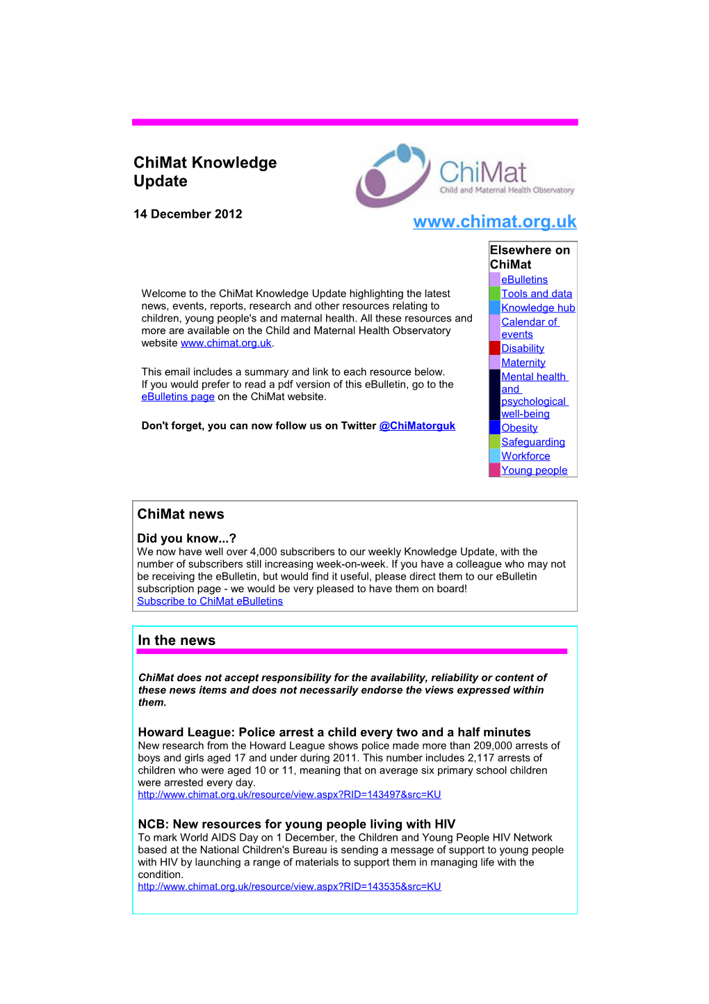 Chimat Knowledge Update on Children's, Young People's and Maternal Health