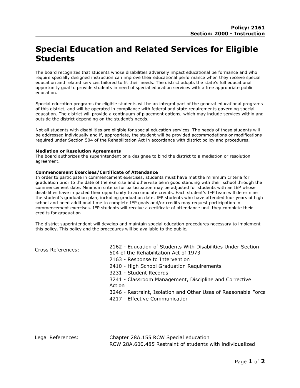 Special Education and Related Services for Eligible Students